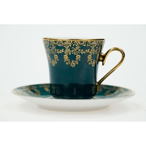 74320 STRUŽNA MORSKA FILIŻANKA ZE SPODKIEM ZŁOCENIA I KOLOROWE BUKIECIKI (2).JPG