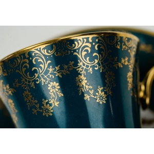 74320 STRUŽNA MORSKA FILIŻANKA ZE SPODKIEM ZŁOCENIA I KOLOROWE BUKIECIKI (3).JPG