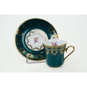 74320 STRUŽNA MORSKA FILIŻANKA ZE SPODKIEM ZŁOCENIA I KOLOROWE BUKIECIKI (4).JPG