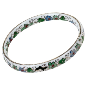 74425 CHINKA PIĘKNA BRANSOLETA EMALIA KOMÓRKOWA CLOISONNE BIAŁA KOLOROWE KWIATY (1).jpg