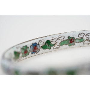 74425 CHINKA PIĘKNA BRANSOLETA EMALIA KOMÓRKOWA CLOISONNE BIAŁA KOLOROWE KWIATY (3).JPG