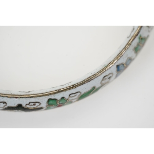 74425 CHINKA PIĘKNA BRANSOLETA EMALIA KOMÓRKOWA CLOISONNE BIAŁA KOLOROWE KWIATY (4).JPG