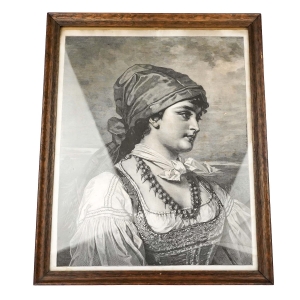 74620 STARA FRANCUSKA E. MARTINET LITOGRAFIA PORTRET KOBIETY W RAMIE ZA SZKŁEM (1).jpg