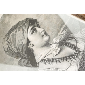 74620 STARA FRANCUSKA E. MARTINET LITOGRAFIA PORTRET KOBIETY W RAMIE ZA SZKŁEM (2).JPG