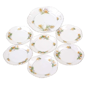 74630 SECESJA ŻONKILE I FIOLETOWE DZWONKI PATERA I 6 TALERZYKÓW (1).jpg