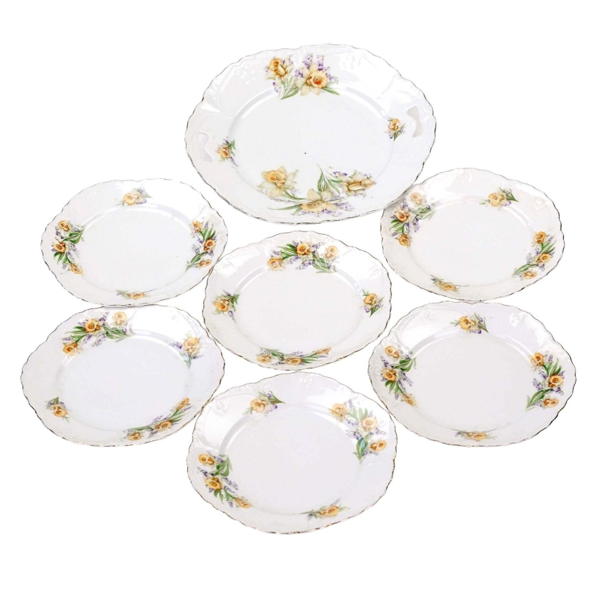 74630 SECESJA ŻONKILE I FIOLETOWE DZWONKI PATERA I 6 TALERZYKÓW (1).jpg