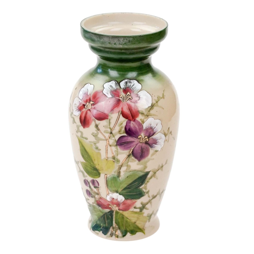 74661 SECESJA DUŻY WAZON MALOWANY EMALIĄ OPAKOWY KWIATY (1).jpg