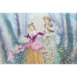 74670 SECESJA CUDOWNA RĘCZNIE MALOWANA PATERA DAMA Z KAWALEREM (3).JPG