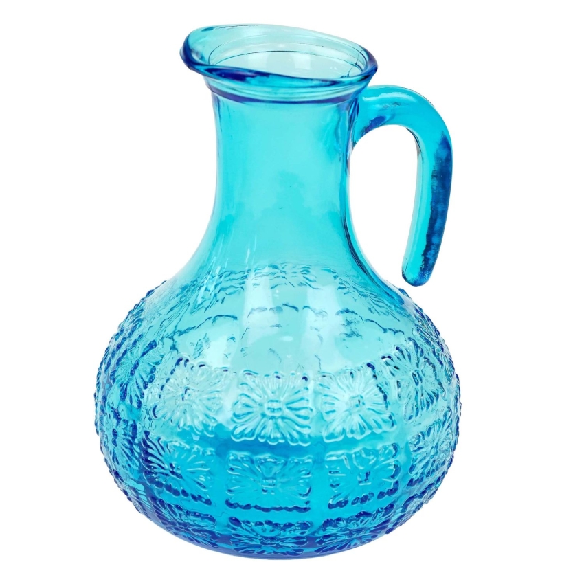 74793 WŁOCHY ENESCO TURKUSOWY DZBAN DO WODY Z KWIATOWĄ DEKORACJĄ LATA 60-TE (1).jpg