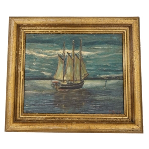74924 ŻAGLOWIEC OLEJ NA PŁÓTNIE MARYNISTYCZNY SYGNOWANY W ZŁOTEJ RAMIE (1).jpg