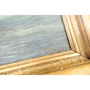 74924 ŻAGLOWIEC OLEJ NA PŁÓTNIE MARYNISTYCZNY SYGNOWANY W ZŁOTEJ RAMIE (2).jpg