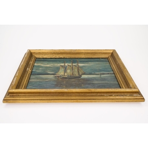 74924 ŻAGLOWIEC OLEJ NA PŁÓTNIE MARYNISTYCZNY SYGNOWANY W ZŁOTEJ RAMIE (3).jpg