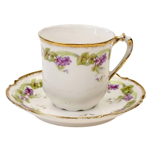 74936 LIMOGES MAVALEIXGRANGER SECESJA FILIŻANKA ZE SPODKIEM FIOŁKI FIOŁECZKI (1).jpg