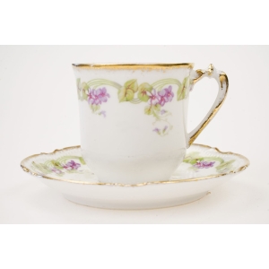 74936 LIMOGES MAVALEIXGRANGER SECESJA FILIŻANKA ZE SPODKIEM FIOŁKI FIOŁECZKI (2).jpg