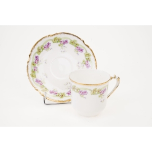 74936 LIMOGES MAVALEIXGRANGER SECESJA FILIŻANKA ZE SPODKIEM FIOŁKI FIOŁECZKI (3).jpg