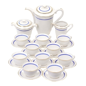 FRANCJA VIRZON SERWIS DO KAWY 10 OSÓB W BIELI W STYLU ART-DECO