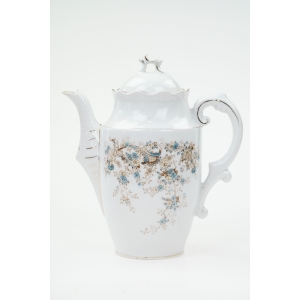 75170 ŚLICZNY SECESYJNY DZBANEK DO KAWY RĘCZNIE MALOWANE NIEBIESKIE KWIATKI I MOTYLKI (2).jpg