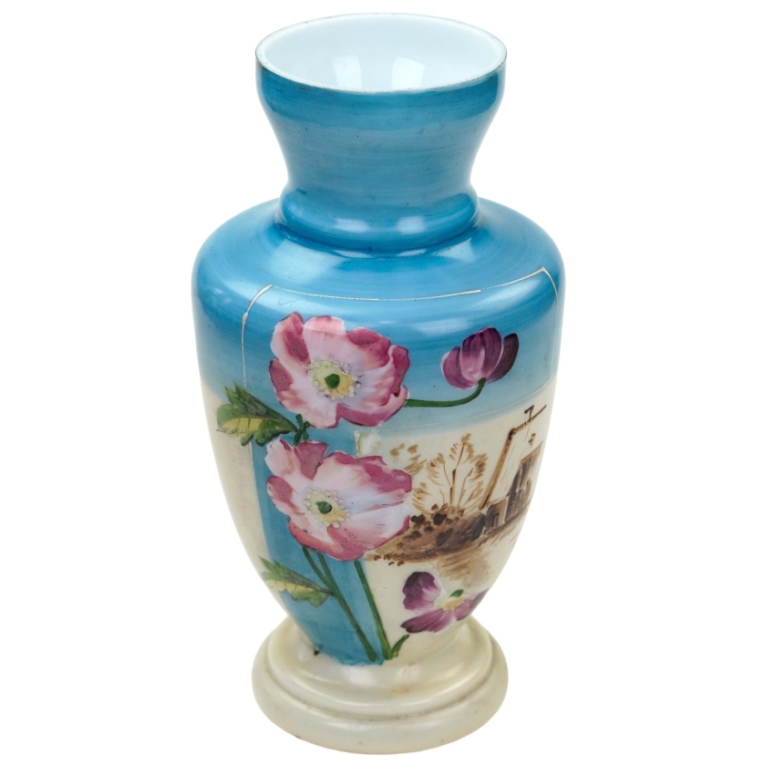 75234 SECESYJNY SPEKTAKULARNY WAZON RĘCZNIE MALOWANY PEJZAŻ I KWIAT MAKÓW (1).jpg