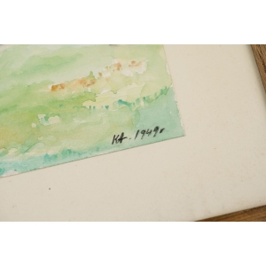 75344 AKWARELA ZA SZKŁEM PEJZAŻ PRZEMYSŁOWY KOPALNIA IGNACY RYBNIK 1949 ROK (3).jpg