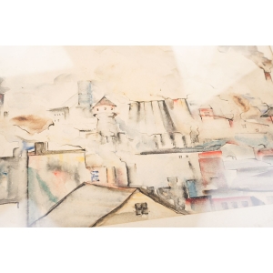 75345 AKWARELA ZA SZKŁEM PEJZAŻ PRZEMYSŁOWY 1930 ROK (3).jpg