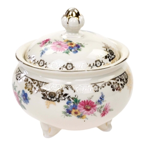 ROSCHÜTZ BOMBONIERA KOŚĆ SŁONIOWA KOLOROWE KWIATY I ZŁOCENIA