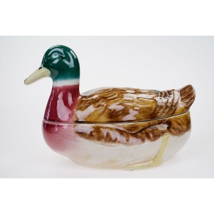 75398 PORTUGALIA CERAMICZNA WAZA TERYNA W KSZTAŁCIE KACZKI Z CHOCHLĄ (4).jpg
