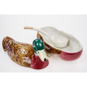 75398 PORTUGALIA CERAMICZNA WAZA TERYNA W KSZTAŁCIE KACZKI Z CHOCHLĄ (5).jpg