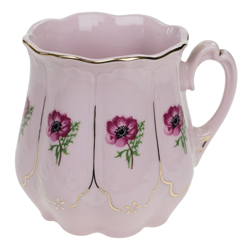 54870 CHODOV KUBEK Z RÓŻOWEJ PORCELANY ANEMONY I ZŁOCENIA (1).jpg