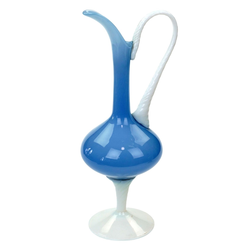 75638 BŁĘKITNY WAZON Z BIAŁYM UCHEM DZBAN NA BIAŁEJ NODZE EMPOLI (1).jpg