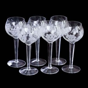 KOMPLET KIELICHÓW DO WINA RĘCZNIE SZLIFOWANE WINOGRONA