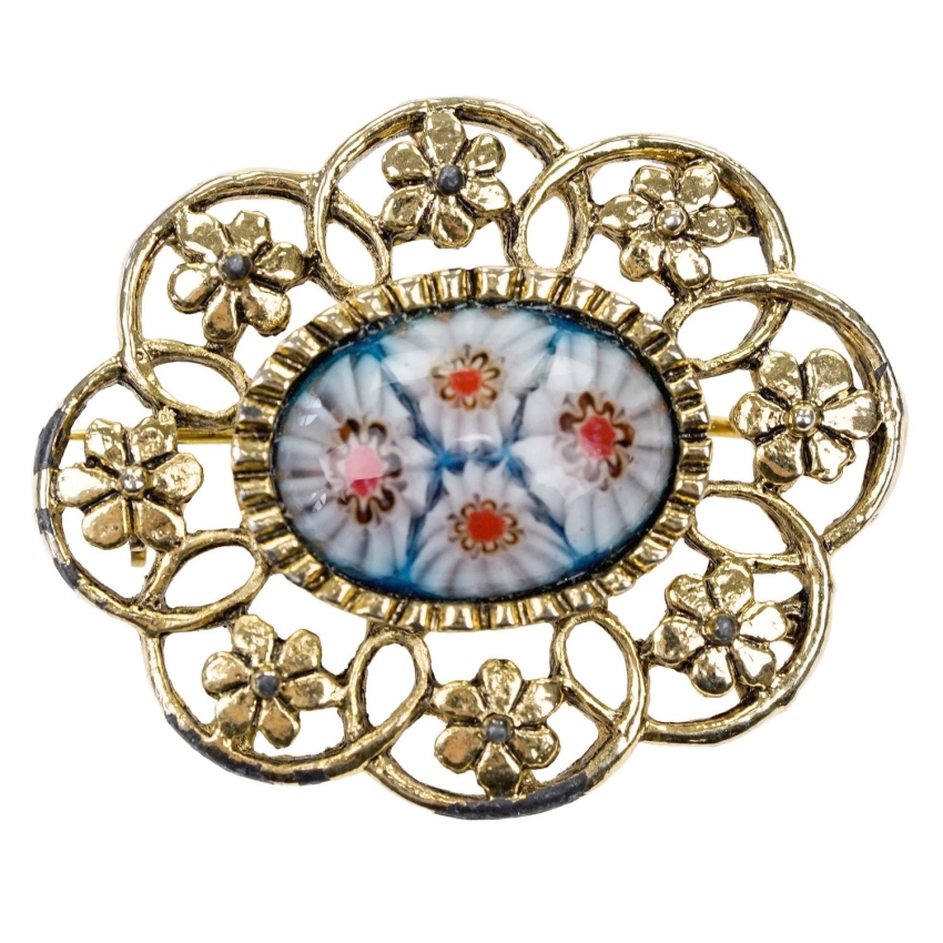 76014 STARA CUDOWNA FILIGRANOWA BROSZA ZE SZKŁEM MILLEFIORI (1).jpg