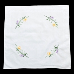 WIELKANOC WIOSENNY OBRUS RĘCZNIE WYSZYWANE KWIATY 80 X 80 CM