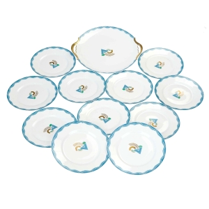 LIMOGES A. FRANÇOIS SERWIS DESEROWY W STYLU ART-DECO 1+11