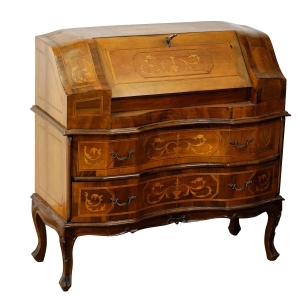 SEKRETARZYK MAŁE BIURKO KOMODA Z INTARSJAMI