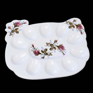 WIELKANOC ŚLICZNA PATERA DO SERWOWANIA JAJ W KSZTAŁCIE KURY Z RÓŻAMI