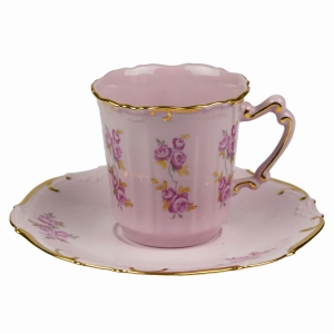 LOUČKY LEANDER AMIS RÓŻOWA PORCELANA FILIŻANKA ZE SPODKIEM RÓŻYCZKI