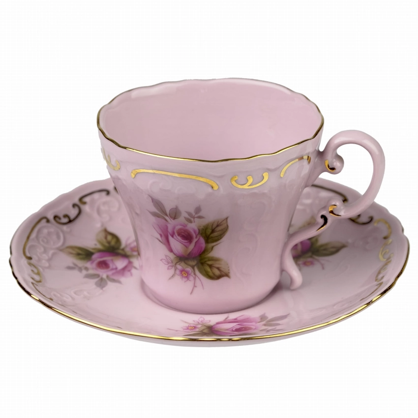 41525 LEANDER ELA FILIŻANKA ZE SPODKIEM Z RÓŻOWEJ PORCELANY RÓŻE (1).jpg