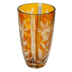 ZJAWISKOWY DUŻY KRYSZTAŁOWY WAZON BURSZTYNOWY MAKI