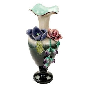 FRANCJA? ARTNOUVEAU MAJOLIKA OGROMNY FANTASTYCZNY WAZON PLASTYCZNE KWIATY