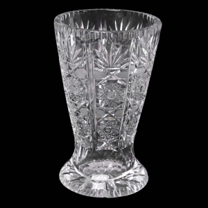 KRYSZTAŁOWY DUŻY WAZON RĘCZNIE SZLIFOWANY WZÓR W GWIAZDKI ROZETY 28,3 CM