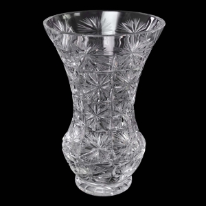 BARDZO ŁADNY DUŻY BURSZTYNOWY KRYSZTAŁOWY WAZON W KWIATY 30 cm