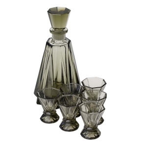 CZECHY GRAFITOWA KARAFKA + 6 KIELISZKÓW ART-DECO