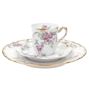 LIMOGES L. SAZERAT & BLONDEAU SECESJA ŚNIADANIÓWKA FIOLETOWE RÓŻYCZKI