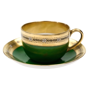 FILIŻANKA ZIELONA MOKKA ZE SPODKIEM ZE ZŁOTYM SZLACZKIEM