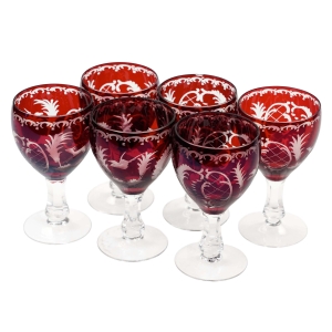 CZECHY EGERMANN KOMPLET BARDZO ŁADNYCH KIELICHÓW DO WINA MOTYW MYŚLIWSKI