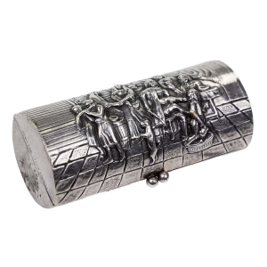 PRIMA ŚLICZNE ETUI ZE SCENKĄ BIESIADNĄ ALPAKA PLATEROWANA SREBREM