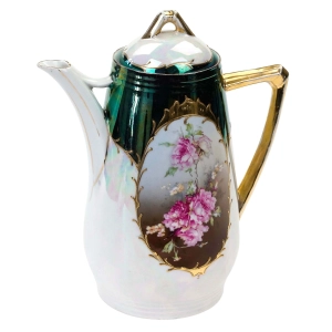 BERLIN ZABYTKOWY OPALIZOWANY RĘCZNIE MALOWANY DZBANEK DO KAWY KWIATOWY MEDALION