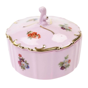 LEANDER PUZDERKO Z RÓŻOWEJ PORCELANY FASON AMIS KOLOROWE KWIATKI