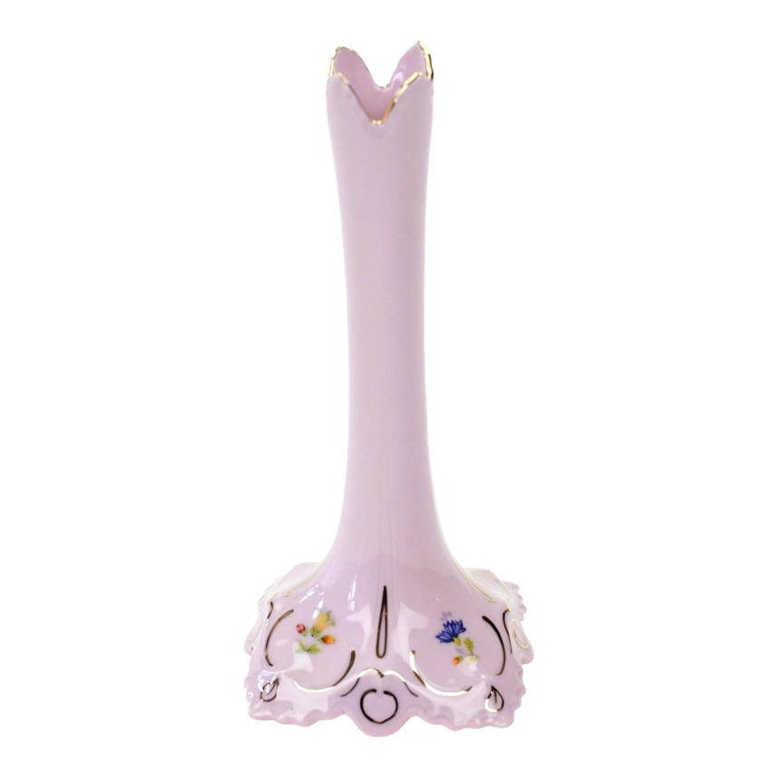 76610 CHODOV ŚLICZNY WAZON FLET Z RÓŻOWEJ PORCELANY W KOLOROWE KWIATUSZKI (1).jpg