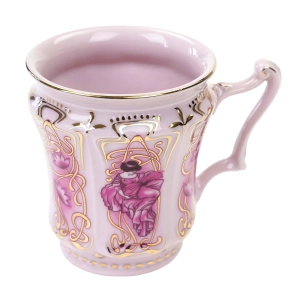 CHODOV ŚLICZNY KUBEK Z RÓŻOWEJ PORCELANY W STYLU SECESYJNYM LILIE I NIEWIASTA
